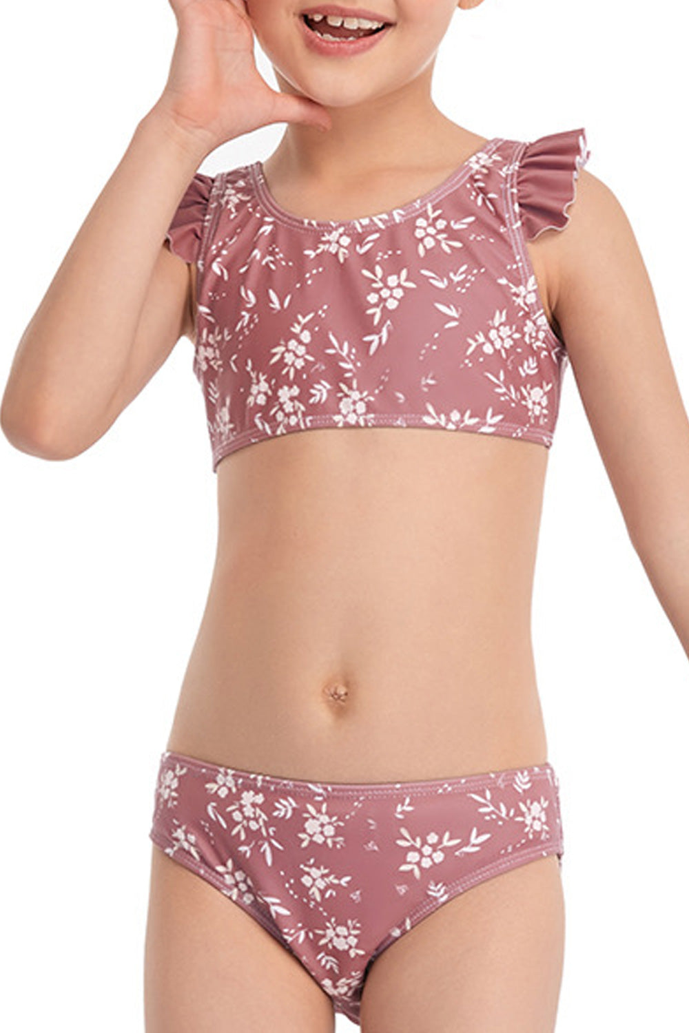 Kids Girls Floral Print Summer Vacations Two Piece Swimwear Set