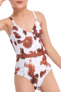 Kids Girls Fashionable V-Neck Printed One Piece Swimwear