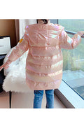 Kids Girls Convenient Zip Up Solid Pattern Long Sleeve Hood Neck Warm Padded Jacket