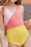 Kids Girls Round Neck Tie Dye Pattern One Piece Swimsuit