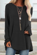 Women Loose Long Sleeve Amazing Solid Colored Round Neck Casual Soft Shirt