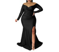 Elegant V-Neck Long Sleeve Slit Dress – Solid Color Autumn Winter Nightclub Dress for Women