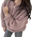 Women's Winter Knitted Cardigan Coat - Thick, Warm, Zippered, Solid Color, Versatile Outerwear