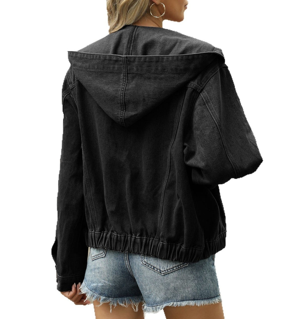 Women's Washed Hooded Denim Jacket - Lightweight Spring & Summer Casual Coat Top