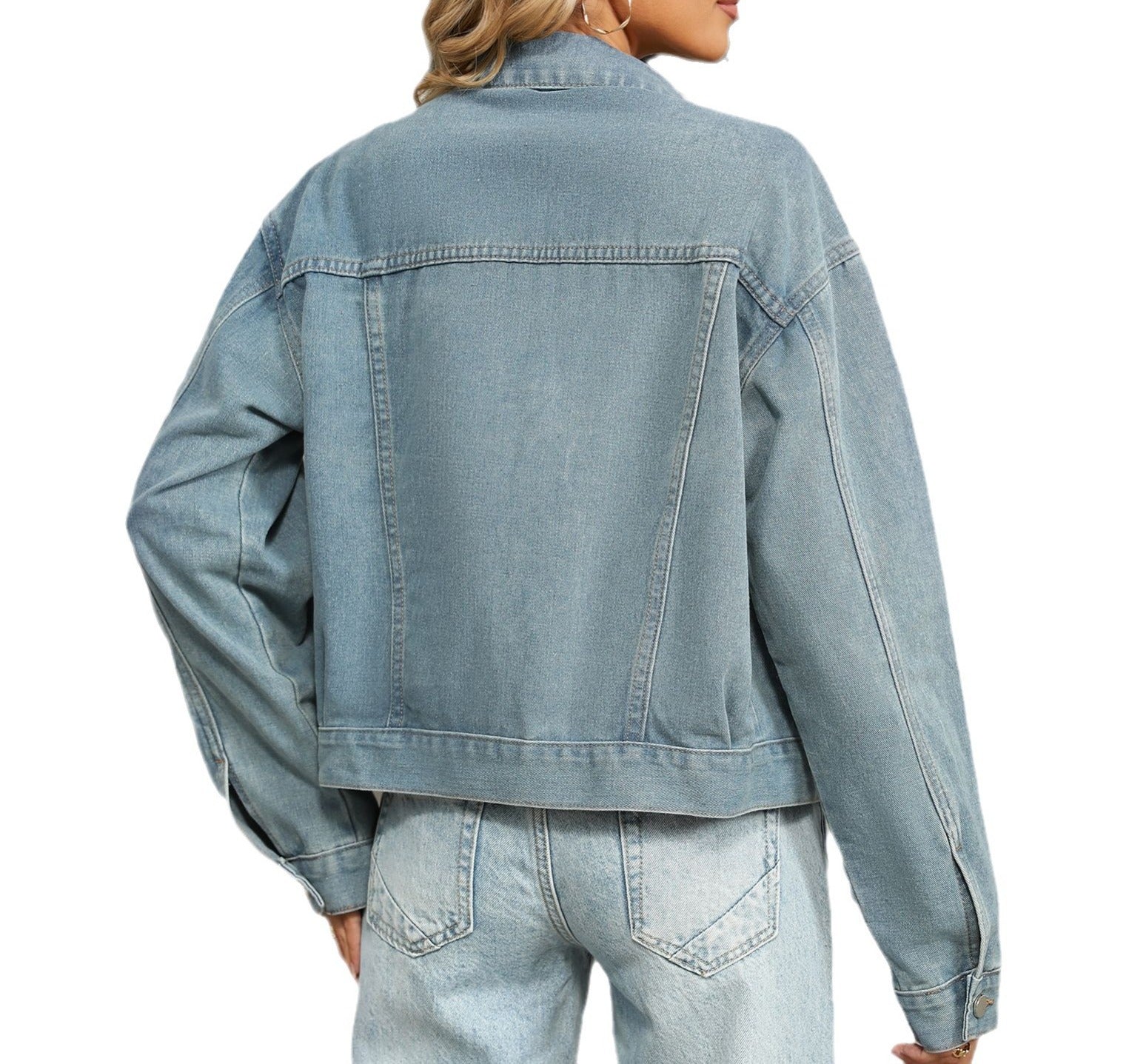 Women's Washed Diamond-Studded Denim Jacket - Autumn Fashion Statement Top