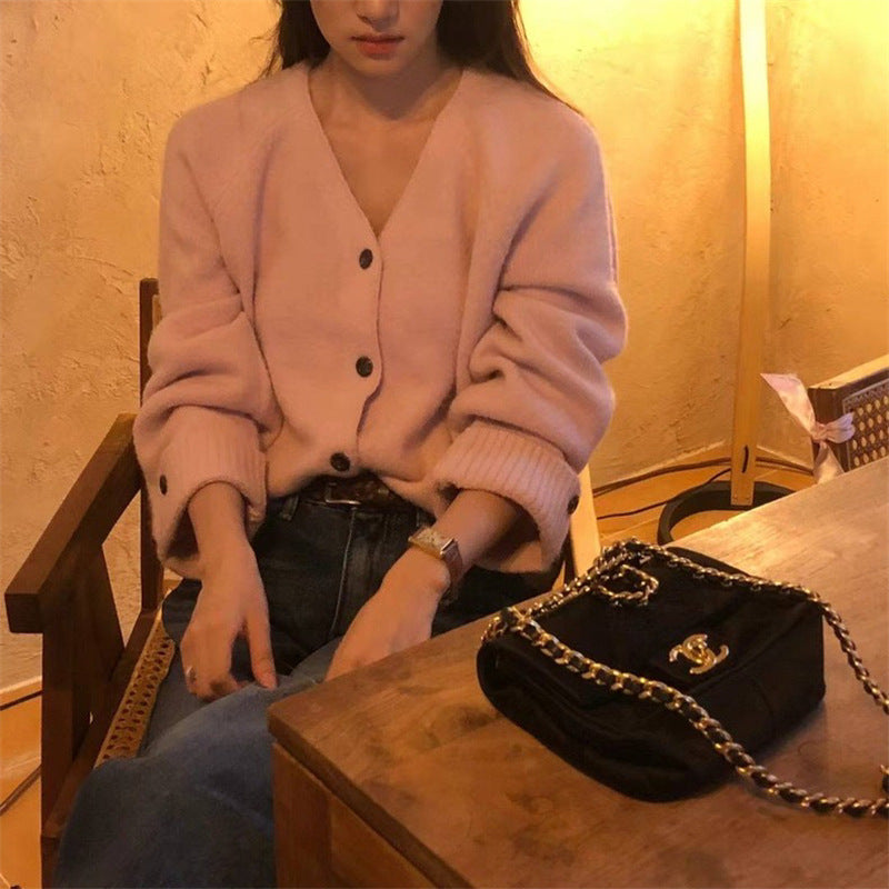 Women's V-Neck Single-Breasted Knitted Cardigan - Autumn & Winter All-Match Sweater Jacket