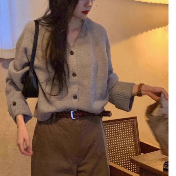 Women's V-Neck Single-Breasted Knitted Cardigan - Autumn & Winter All-Match Sweater Jacket