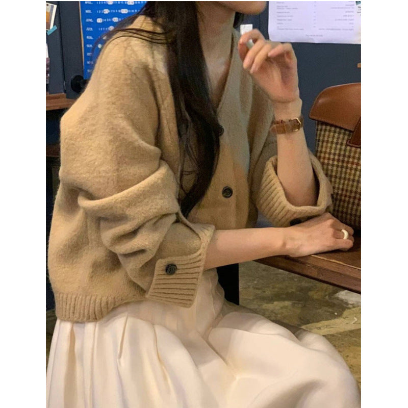 Women's V-Neck Single-Breasted Knitted Cardigan - Autumn & Winter All-Match Sweater Jacket