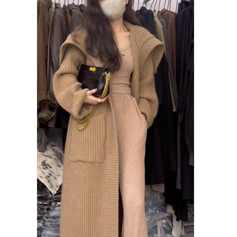 Women's Long Knitted Cardigan - Autumn & Winter Loose Fit Lazy Style Sweater Coat