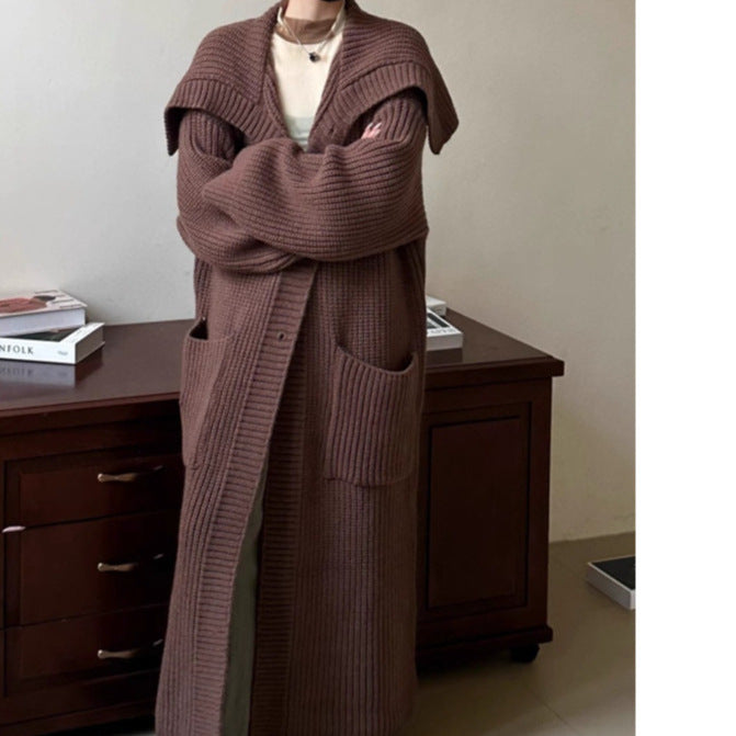 Women's Long Knitted Cardigan - Autumn & Winter Loose Fit Lazy Style Sweater Coat