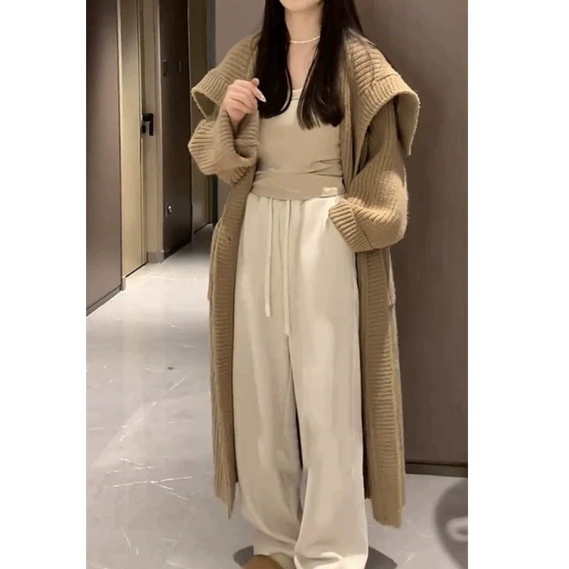 Women's Long Knitted Cardigan - Autumn & Winter Loose Fit Lazy Style Sweater Coat