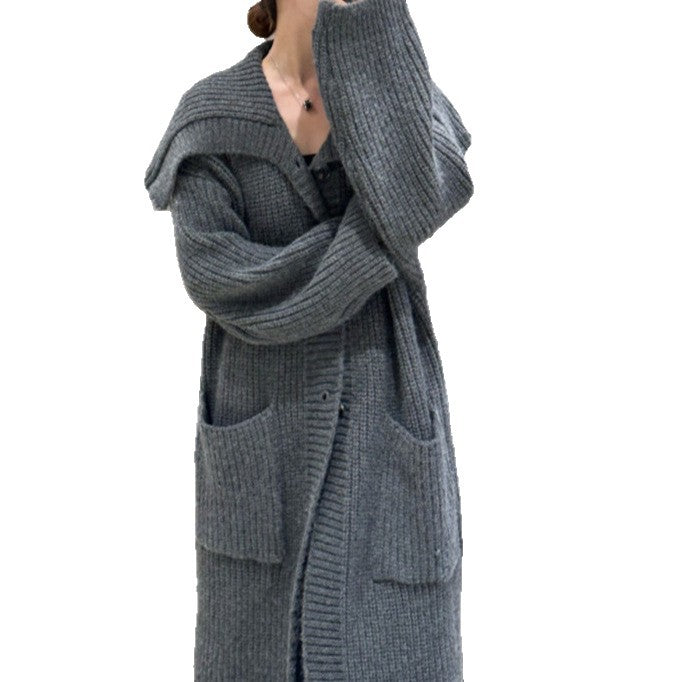Women's Long Knitted Cardigan - Autumn & Winter Loose Fit Lazy Style Sweater Coat