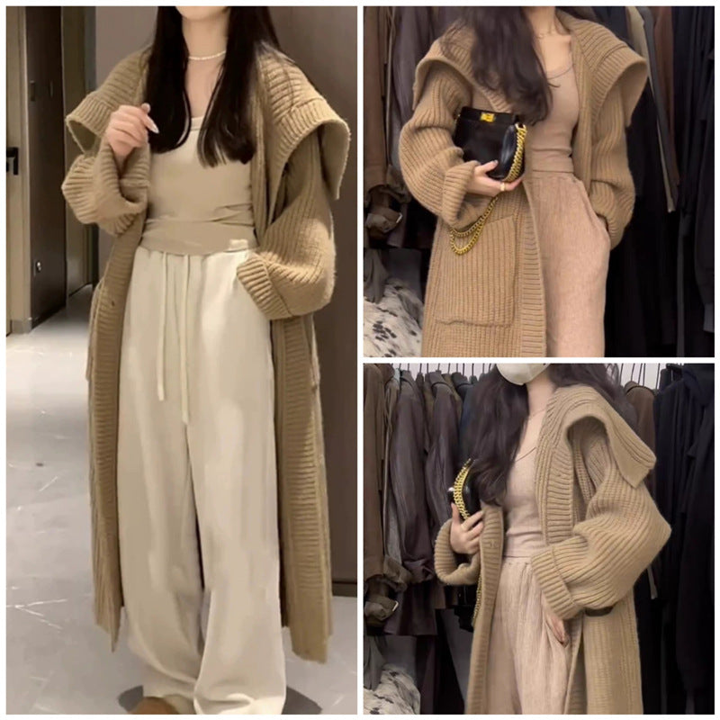 Women's Long Knitted Cardigan - Autumn & Winter Loose Fit Lazy Style Sweater Coat