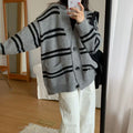 Women's Striped Loose Knit Cardigan - Autumn & Winter Lazy Style Sweater with Pockets