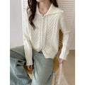Women's Cable Knit Zipper Sweater Jacket - Thickened Lazy Style Knitted Cardigan for Autumn & Winter