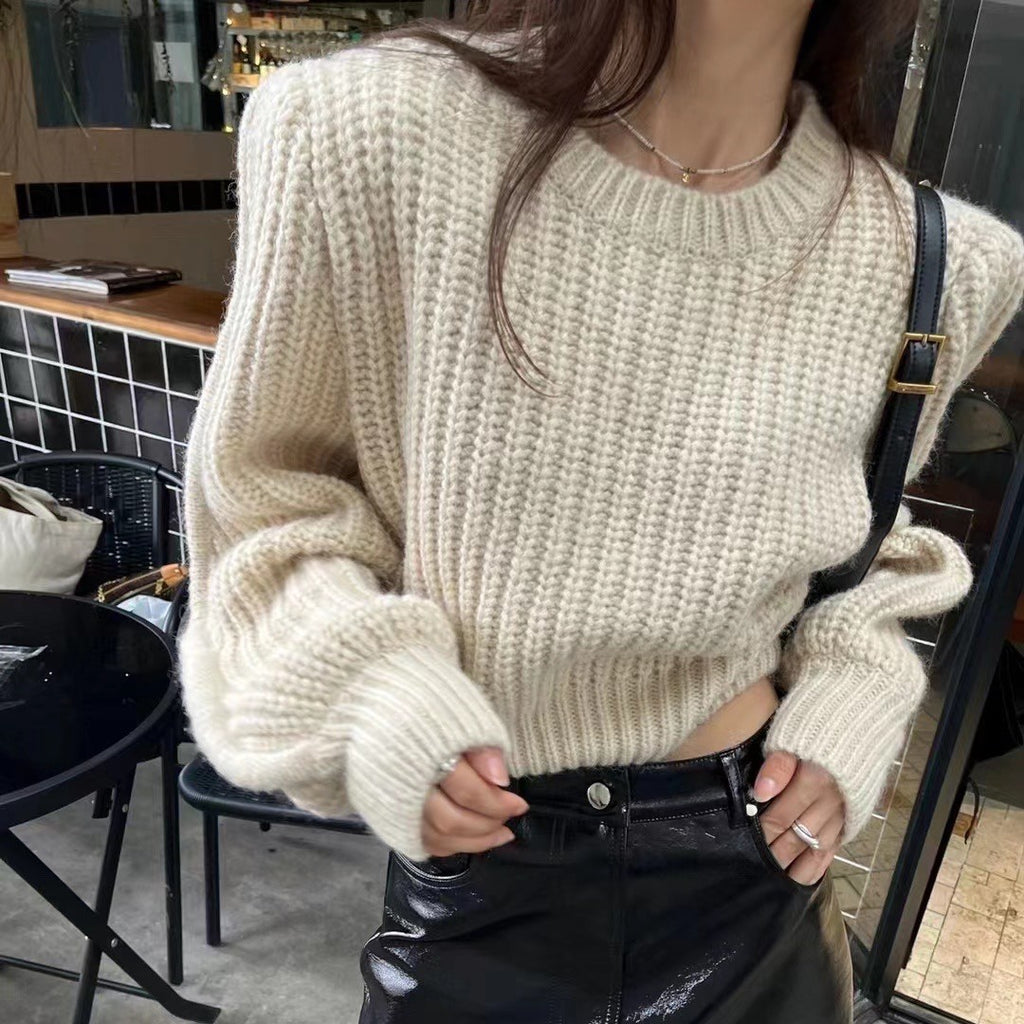 Women's Korean Style Knitted Sweater - Slim Fit Round Neck Loose Top for Autumn Fashion
