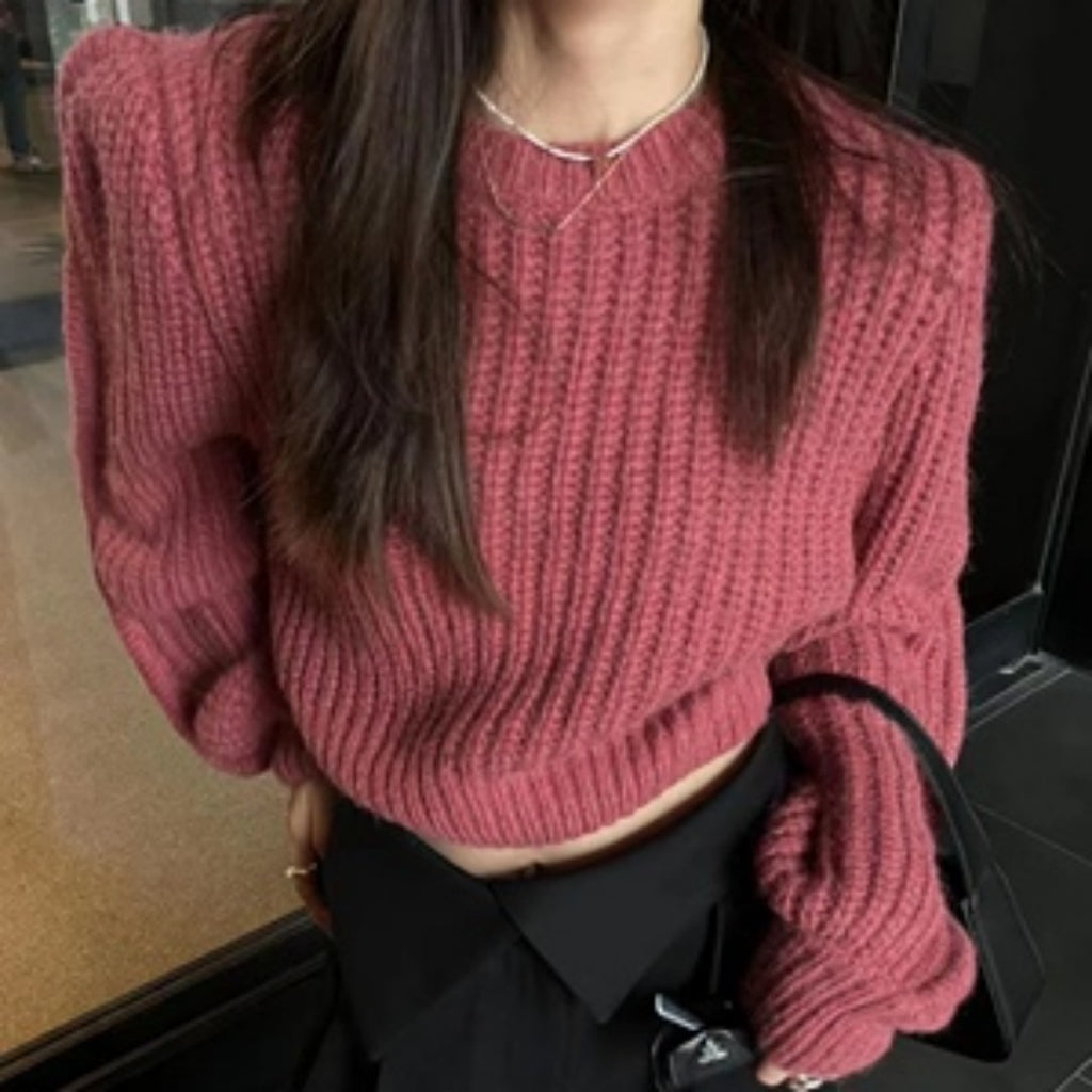 Women's Korean Style Knitted Sweater - Slim Fit Round Neck Loose Top for Autumn Fashion