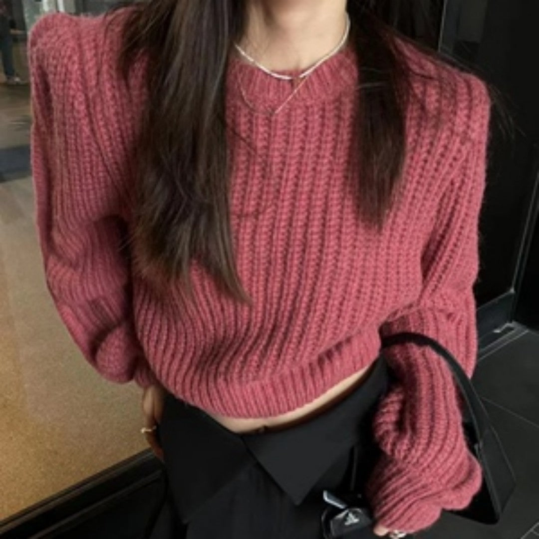Women's Korean Style Knitted Sweater - Slim Fit Round Neck Loose Top for Autumn Fashion