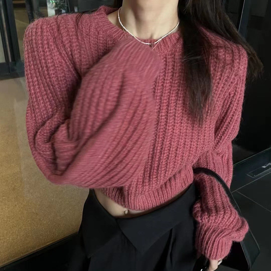 Women's Korean Style Knitted Sweater - Slim Fit Round Neck Loose Top for Autumn Fashion