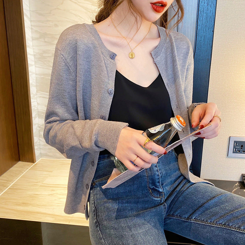 Women's Knitted Sun-Proof Cardigan - Lightweight Versatile Bottoming Top for Early Autumn & Winter