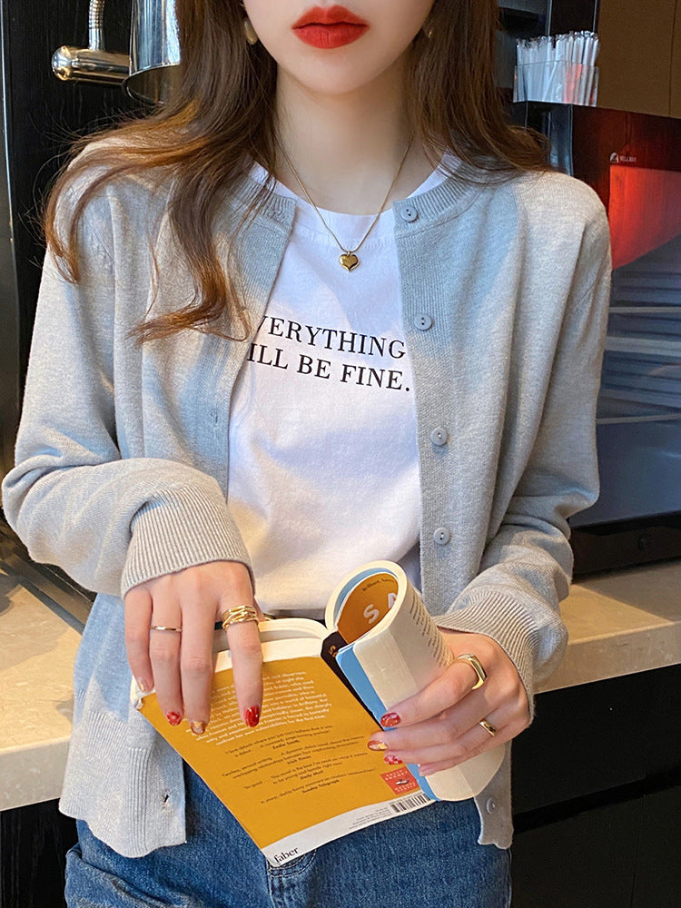 Women's Round Neck Knitted Cardigan Jacket - Loose Fit Sweater Outerwear for Spring & Autumn