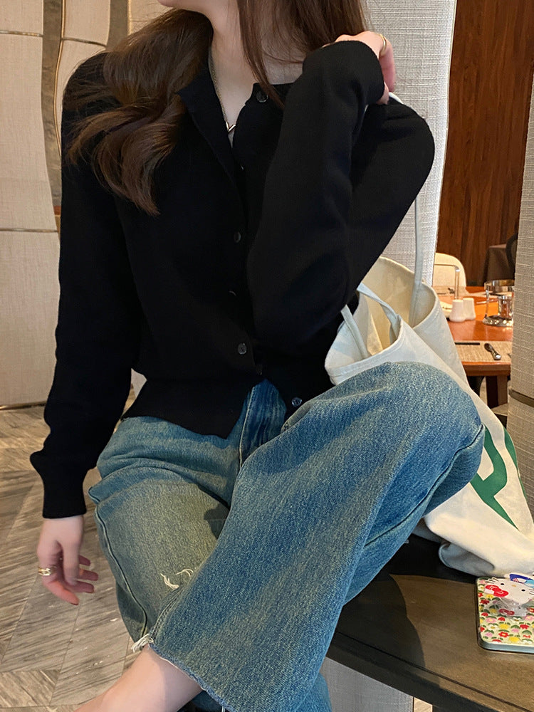 Women's Round Neck Knitted Cardigan Jacket - Loose Fit Sweater Outerwear for Spring & Autumn