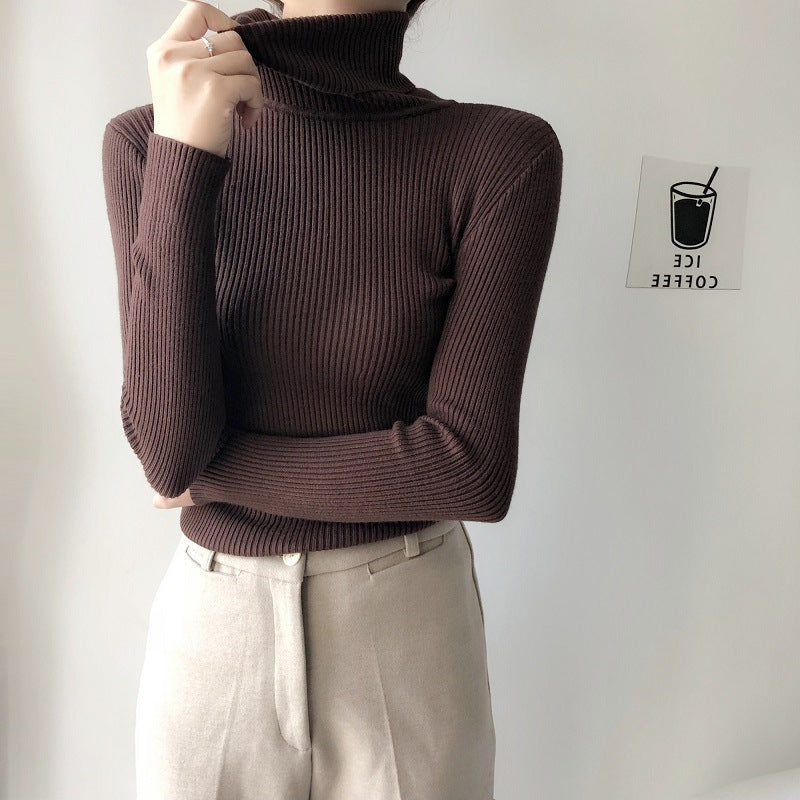 Women's Slim-Fit Turtleneck Sweater - Solid Color, Long-Sleeved Knitted Top, Autumn & Winter Warm Pullover