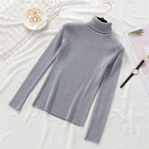 Women's Slim-Fit Turtleneck Sweater - Solid Color, Long-Sleeved Knitted Top, Autumn & Winter Warm Pullover
