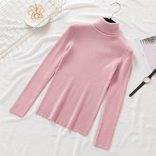 Women's Slim-Fit Turtleneck Sweater - Solid Color, Long-Sleeved Knitted Top, Autumn & Winter Warm Pullover