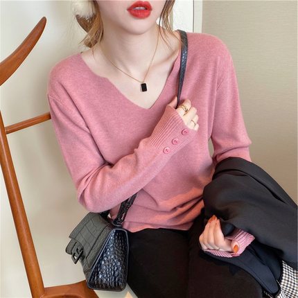 Women's V-Neck Sweater - Lightweight Knit Pullover for Spring and Autumn, Long-Sleeved Casual Top