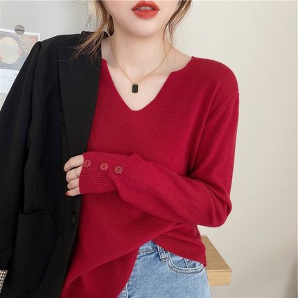 Women's V-Neck Sweater - Lightweight Knit Pullover for Spring and Autumn, Long-Sleeved Casual Top