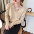 Women's V-Neck Sweater - Lightweight Knit Pullover for Spring and Autumn, Long-Sleeved Casual Top