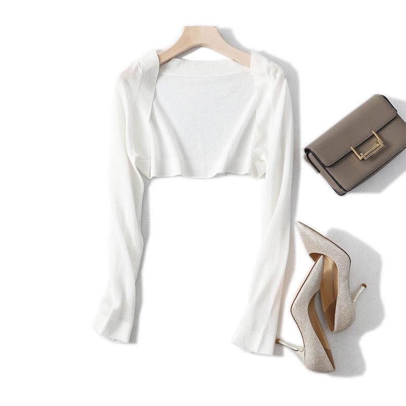 Women's Ultra-Short Summer Sun Protection Knit Cardigan - Lightweight Sheer Cover-Up Sweater