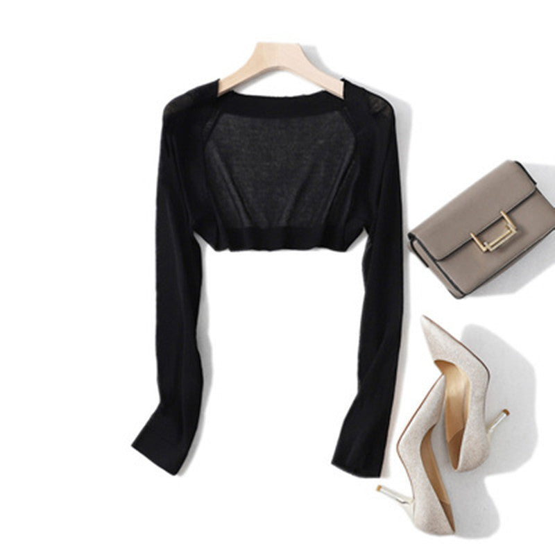 Women's Ultra-Short Summer Sun Protection Knit Cardigan - Lightweight Sheer Cover-Up Sweater