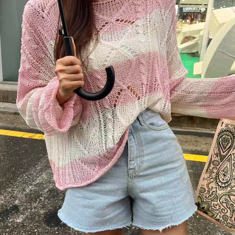 Women’s Striped Summer Sun-Proof Knit Cardigan