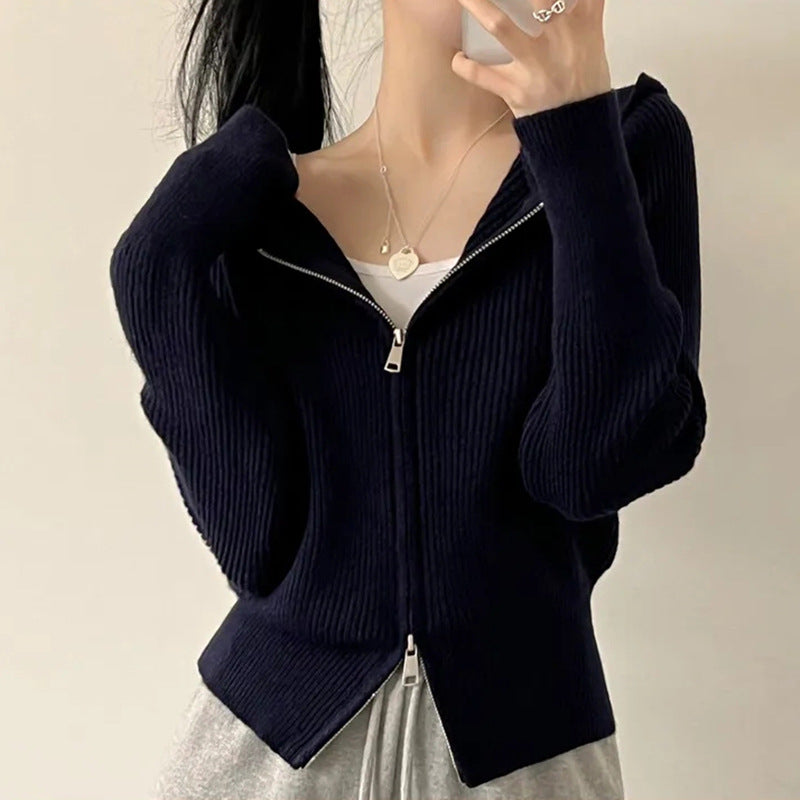Women's Hooded Knit Cardigan - Autumn & Winter Lazy Style Oversized Sweater Jacket with Hood
