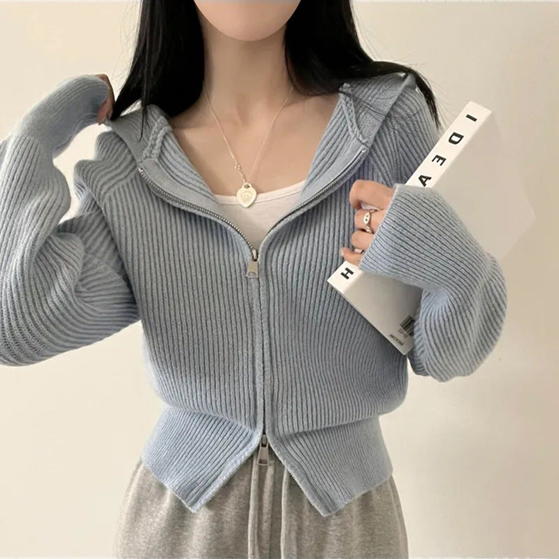 Women's Hooded Knit Cardigan - Autumn & Winter Lazy Style Oversized Sweater Jacket with Hood