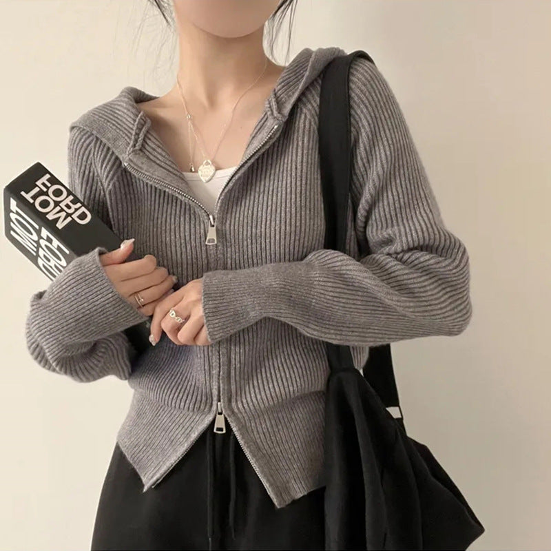 Women's Hooded Knit Cardigan - Autumn & Winter Lazy Style Oversized Sweater Jacket with Hood