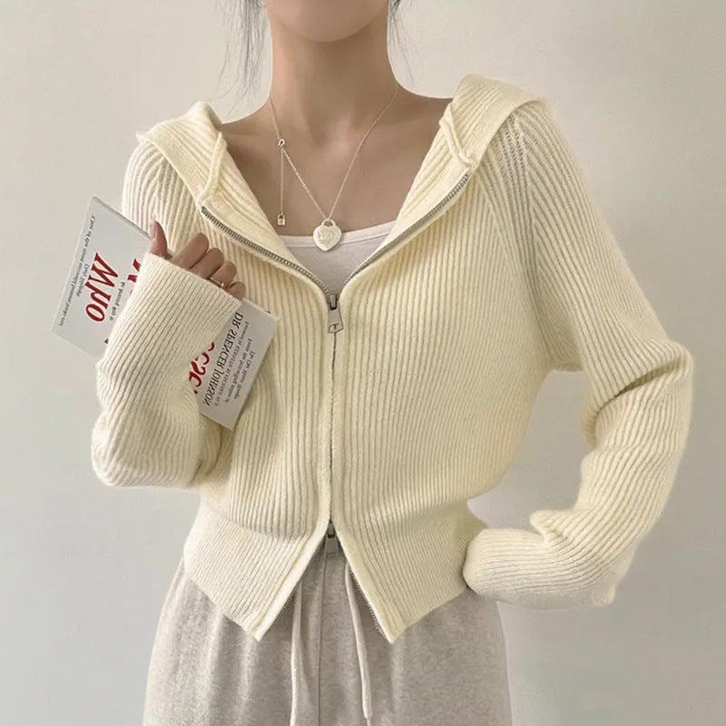 Women's Hooded Knit Cardigan - Autumn & Winter Lazy Style Oversized Sweater Jacket with Hood