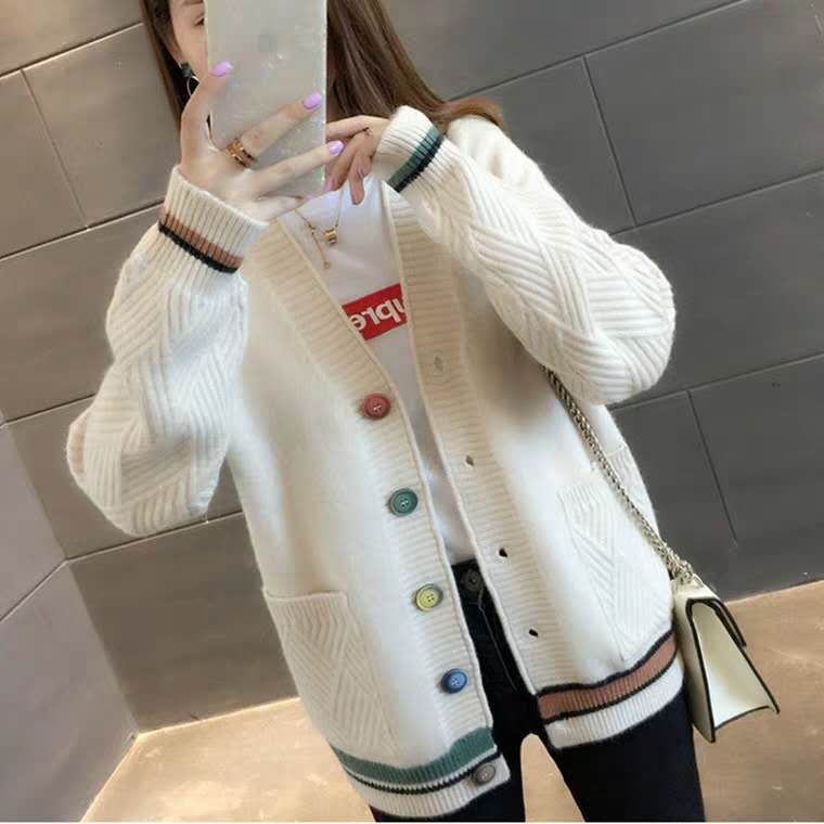 Women's Loose Long-Sleeved Knitted Cardigan - New College Style Slim Fit Jacket, Trendy All-Match Top