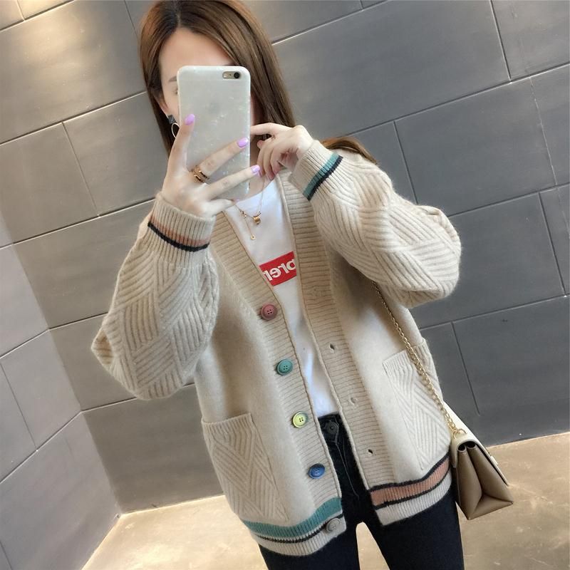Women's Loose Long-Sleeved Knitted Cardigan - New College Style Slim Fit Jacket, Trendy All-Match Top