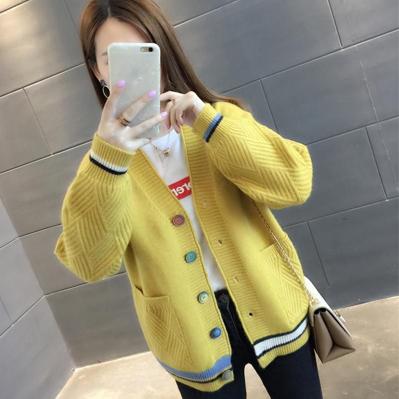 Women's Loose Long-Sleeved Knitted Cardigan - New College Style Slim Fit Jacket, Trendy All-Match Top