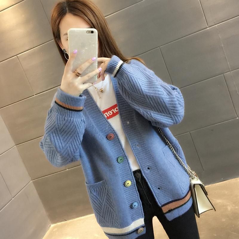 Women's Loose Long-Sleeved Knitted Cardigan - New College Style Slim Fit Jacket, Trendy All-Match Top