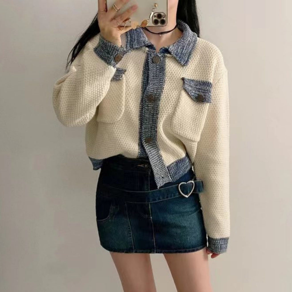 Women's Small Fragrance Style Contrast-Edge Knitted Cardigan