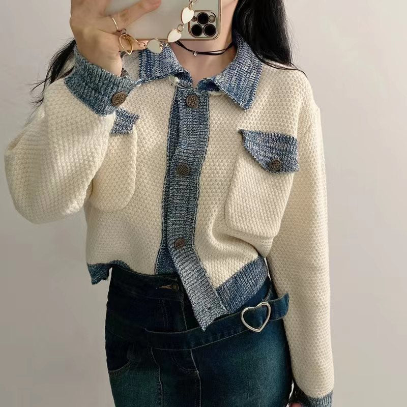 Women's Small Fragrance Style Contrast-Edge Knitted Cardigan