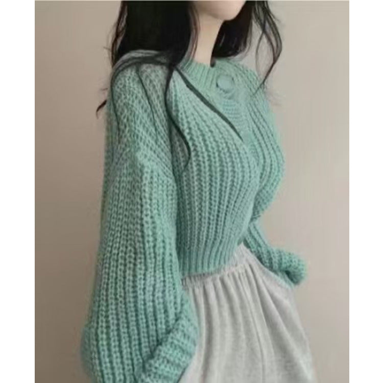 Women's Slim Fit Button Cardigan - Spring & Autumn Lazy Style Round Neck Long Sleeve Sweater