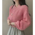 Women's Slim Fit Button Cardigan - Spring & Autumn Lazy Style Round Neck Long Sleeve Sweater