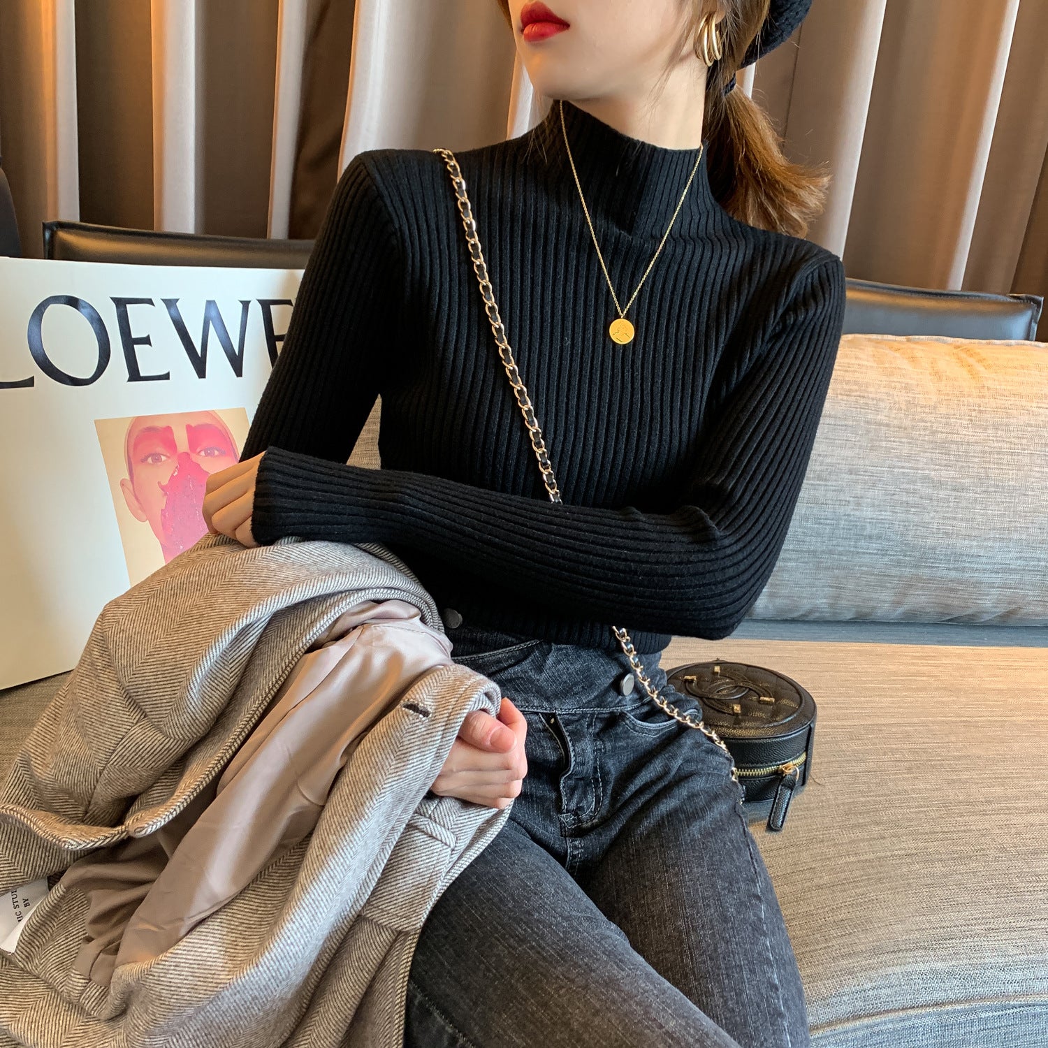 Women's Thickened Slim-Fit Knitted Sweater - Long-Sleeved Thermal Inner Layer Top