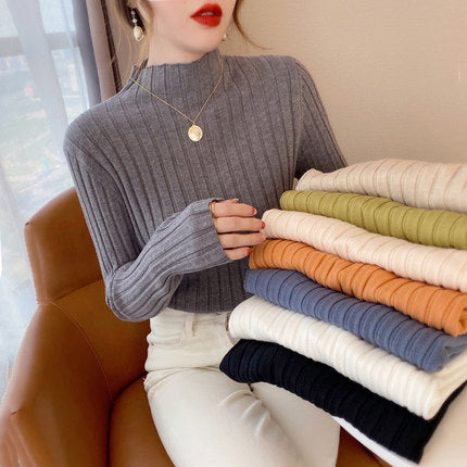 Women's White Knitted Half Turtleneck Top
