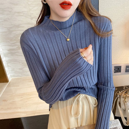 Women's White Knitted Half Turtleneck Top